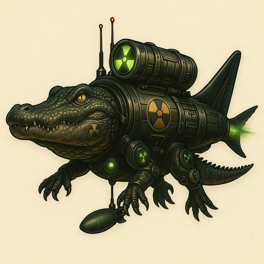 Vinyl sticker: Waterproof Bombardino Crocodilo Sticker for Laptop Wall Car Window Bumper Decal Truck Auto Water Bottle – Steampunk Reptile Jet Bomber with Nuclear Core 4in