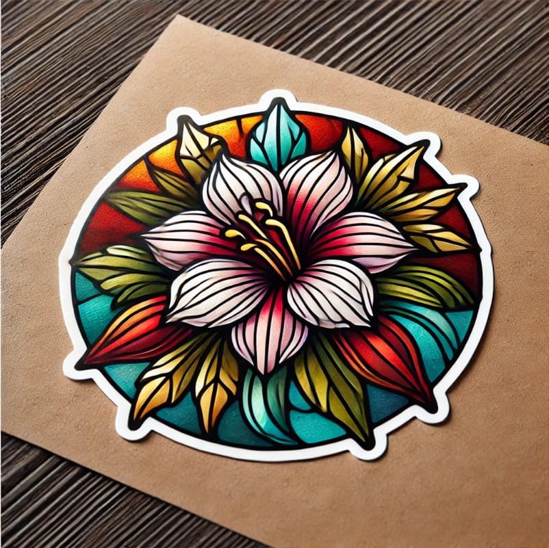 Vinyl sticker: Bitterroot Stained Glass Sticker for Laptop, Wall, Car, Window, Bumper, Decal, Truck, Waterproof, Auto, Water Bottle. Variation 5