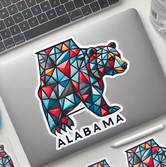 Vinyl sticker: Geometric Alabama Black Bear Wall, Car, Window, Bumper Sticker – Modern Mosaic Design for Laptops and Water Bottles