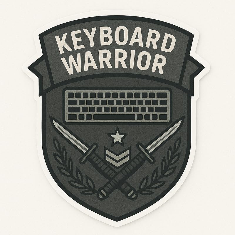 Vinyl sticker: Keyboard Warrior Laptop Wall Car Window Bumper Sticker Decal Truck Waterproof Auto Water Bottle Monochrome Military Shield with Keyboard Bayonets Laurel and Command Star