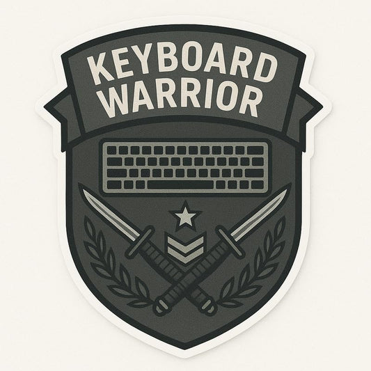 Vinyl sticker: Keyboard Warrior Laptop Wall Car Window Bumper Sticker Decal Truck Waterproof Auto Water Bottle Monochrome Military Shield with Keyboard Bayonets Laurel and Command Star