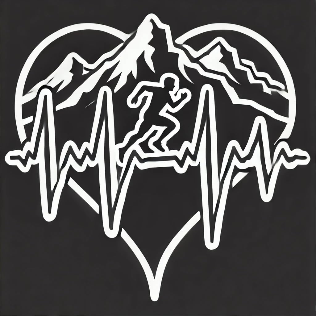 Vinyl sticker: Heartbeat Mountain Runner Sticker for Laptop, Wall, Car, Window, Bumper, Truck, Waterproof Auto Water Bottle.