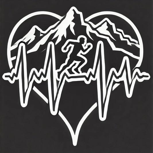 Vinyl sticker: Heartbeat Mountain Runner Sticker for Laptop, Wall, Car, Window, Bumper, Truck, Waterproof Auto Water Bottle.