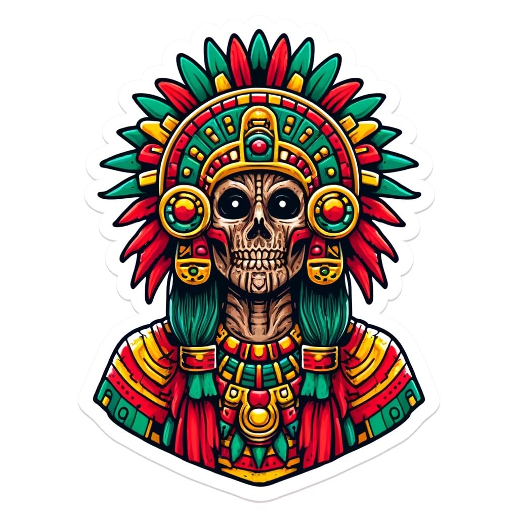 Vinyl sticker: Aztec God Xipe Totec Sticker - Vibrant Human Form Flayed God Decal for Laptop, Wall, Car, Window, Bumper, Water Bottle, and More