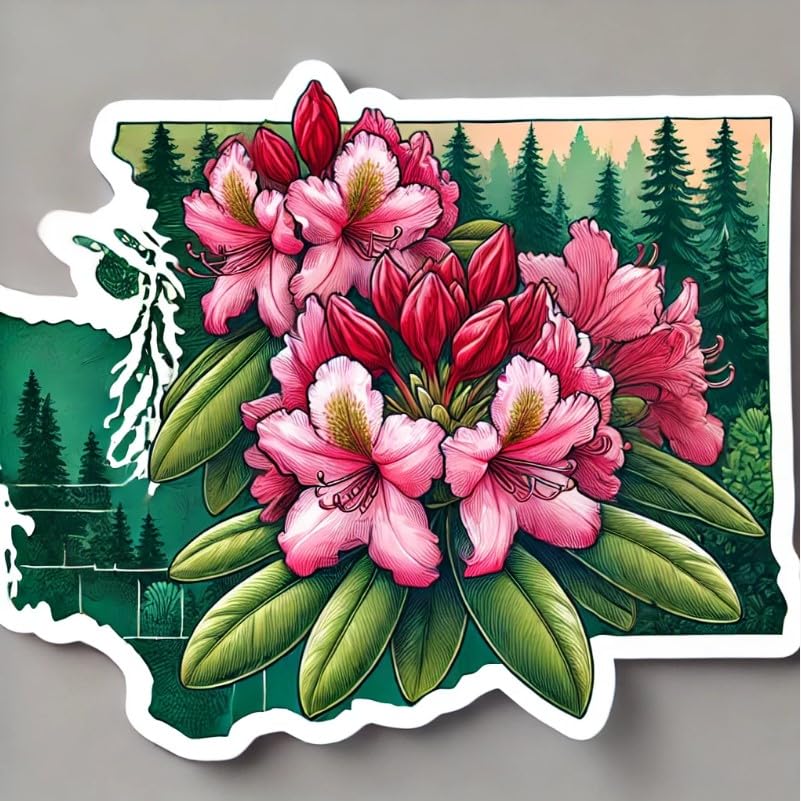 Vinyl sticker: Bigleaf Rhododendron Floral Washington State Flower Laptop Wall Car Window Bumper Sticker Decal Waterproof Auto Water Bottle Evergreen Design