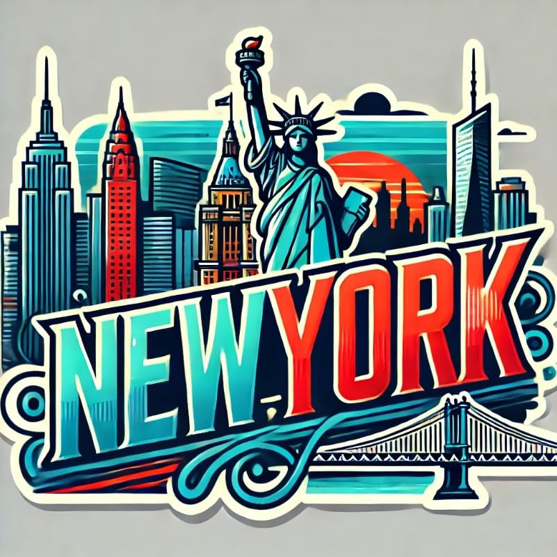 Vinyl sticker: New York City Sticker – Modern Cityscape Decal for Laptop, Car, Bumper, Window, Water Bottle – Statue of Liberty, Empire State Building, Waterproof Vinyl