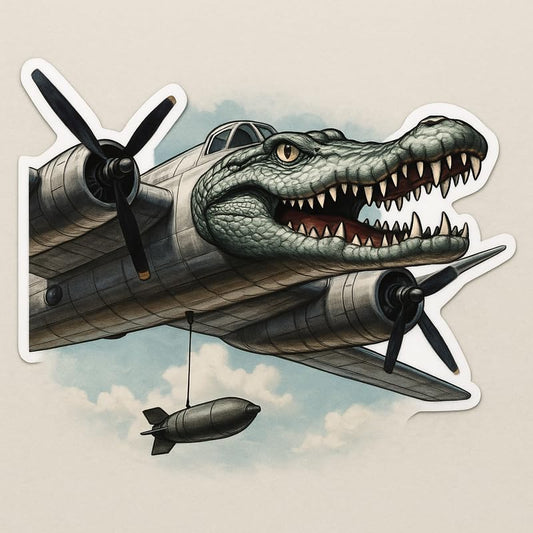 Vinyl sticker: Waterproof Crocodile Bomber Sticker for Laptop Wall Car Window Bumper Decal Truck Auto Water Bottle – Military Aircraft with Alligator Nose Art 4 in
