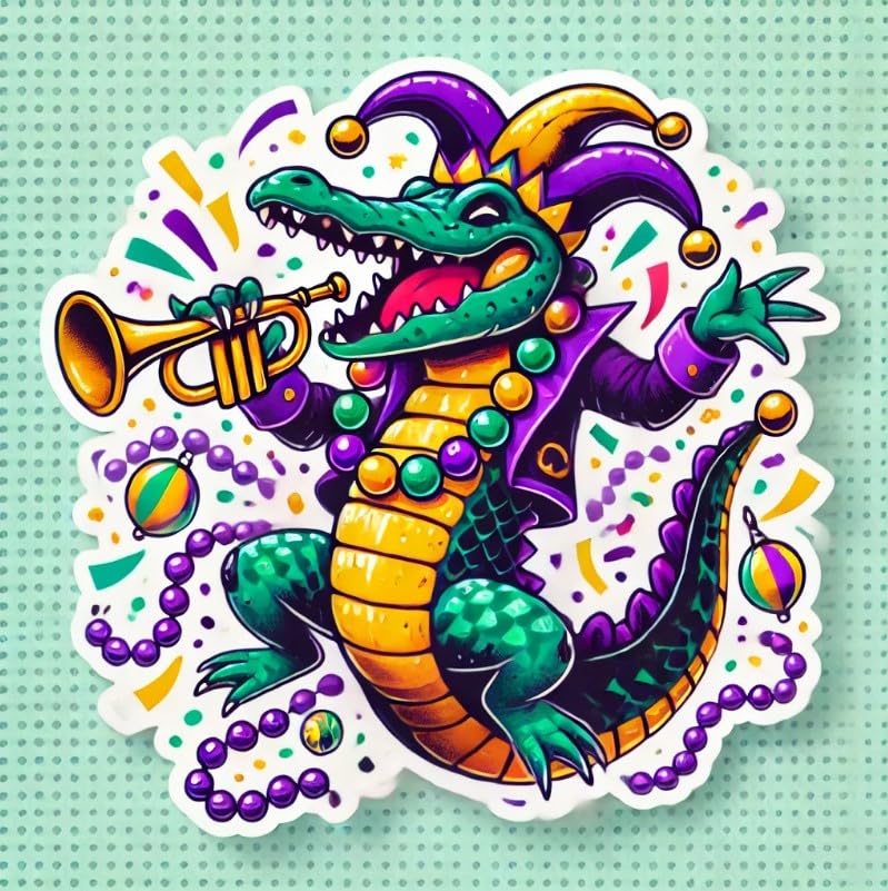 Vinyl sticker: Mardi Gras Dancing Alligator Laptop Wall Car Window Bumper Sticker Decal Truck Waterproof Auto Water Bottle (6)