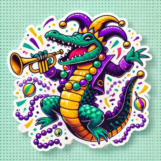 Vinyl sticker: Mardi Gras Dancing Alligator Laptop Wall Car Window Bumper Sticker Decal Truck Waterproof Auto Water Bottle (6)