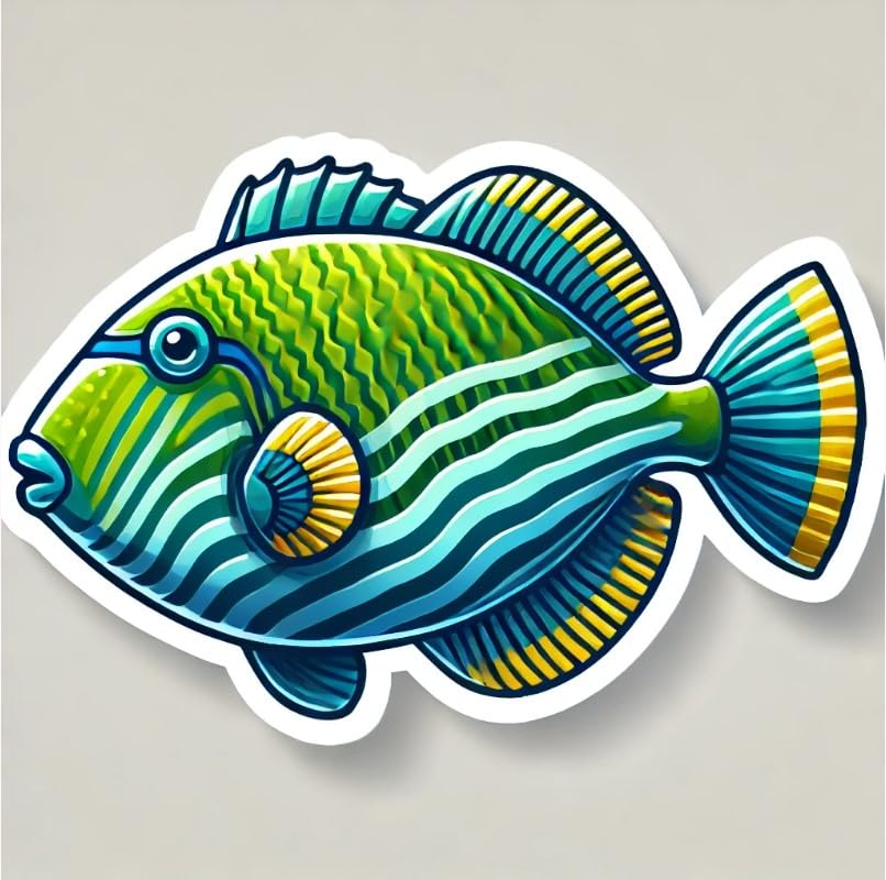 Vinyl sticker: Laptop Wall Car Window Bumper Sticker Decal Truck Waterproof Auto Water Bottle – Line Art Undulated Triggerfish with Elegant Minimal Ocean Design