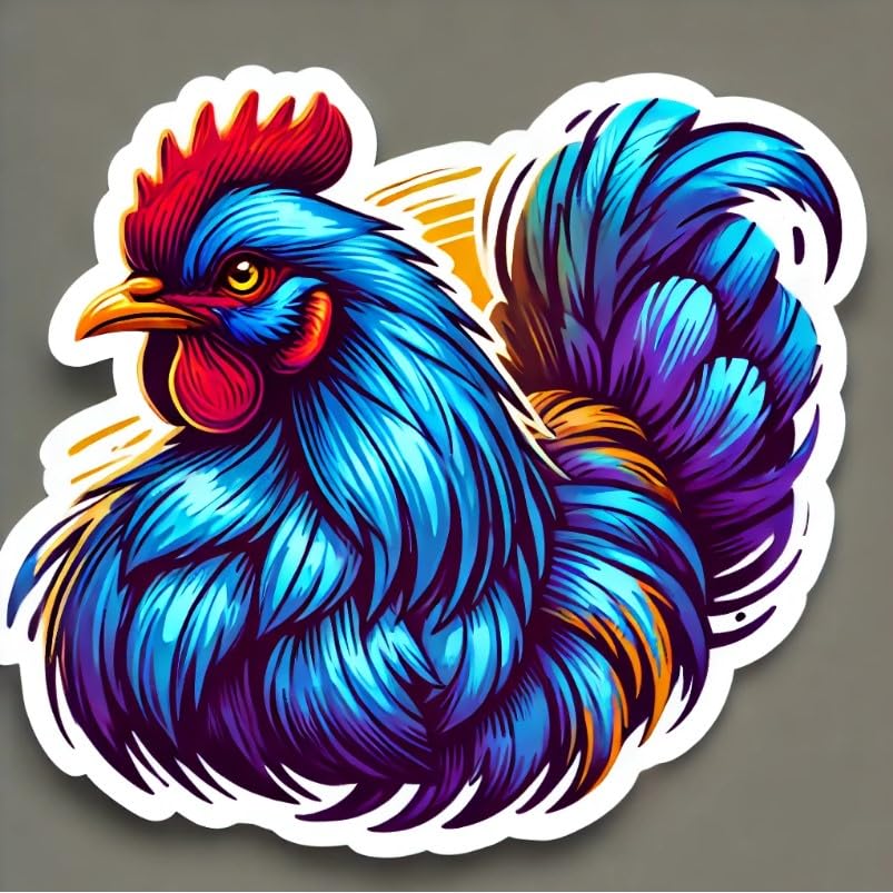 Vinyl sticker: Blue Hen Laptop Wall Car Window Bumper Sticker Decal Truck Waterproof Auto Water Bottle – Bold Colorful Bird Design. Variation 37 (6)