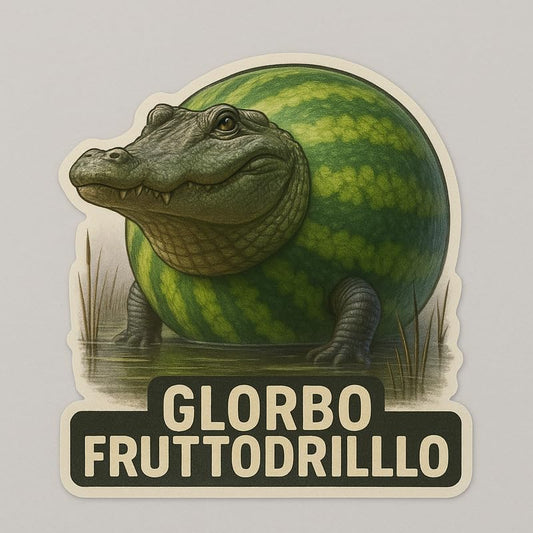 Vinyl sticker: Glorbo Fruttodrillo Funny Waterproof Sticker for Laptop Wall Car Window Bumper Decal Truck Auto Water Bottle with Watermelon Alligator Fantasy Design