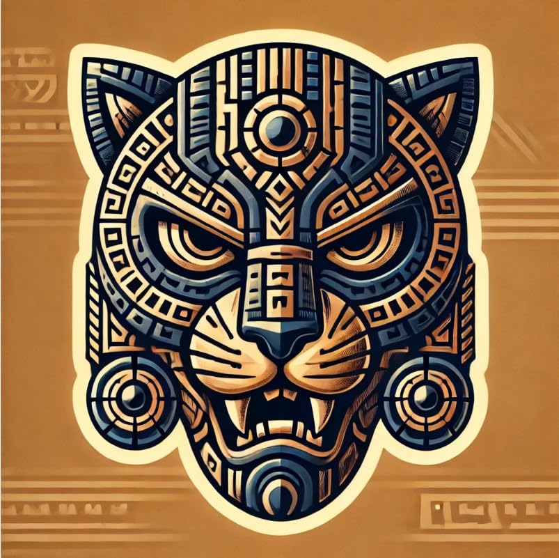 Vinyl sticker: Aztec Jaguar Mask Warrior Vinyl Sticker for Laptop, Wall, Car, Window, Bumper, Waterproof Decal for Truck, Auto, Water Bottle. Variation
