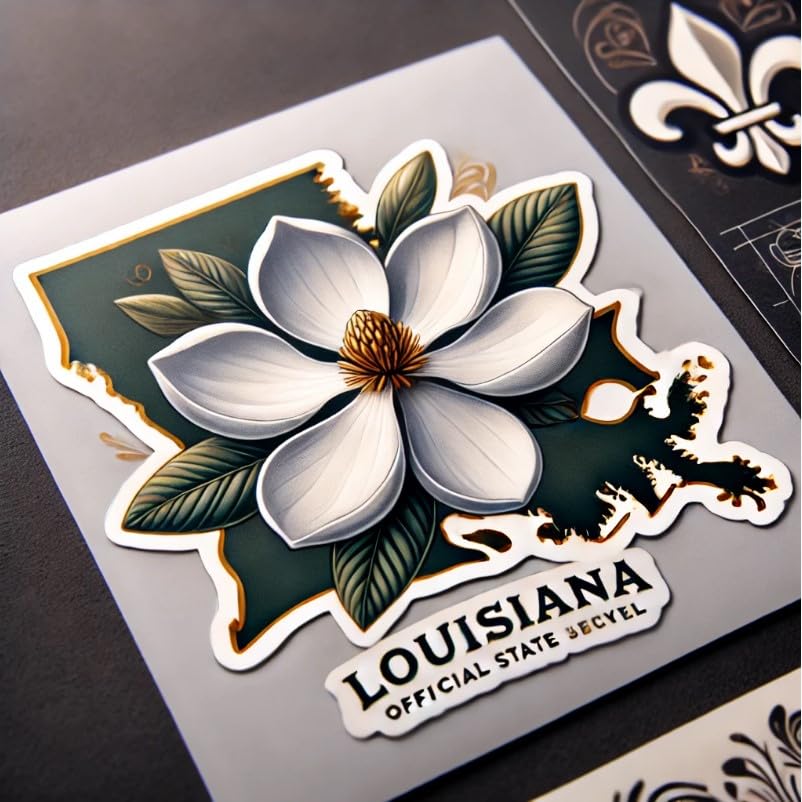 Vinyl sticker: Magnolia Louisiana Floral Sticker for Laptop Car Window Bumper Truck Waterproof Vinyl Decal Auto Water Bottle. Variation 4