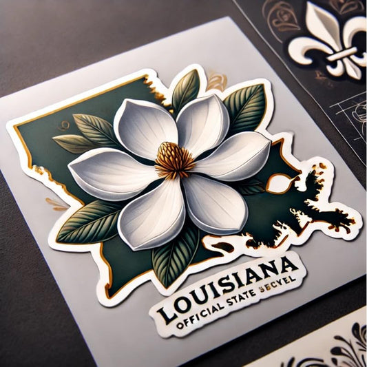 Vinyl sticker: Magnolia Louisiana Floral Sticker for Laptop Car Window Bumper Truck Waterproof Vinyl Decal Auto Water Bottle. Variation 4
