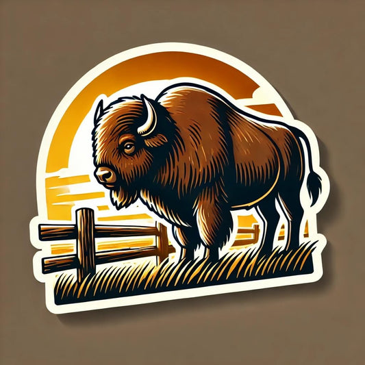 Vinyl sticker: American Bison at Sunrise Waterproof Sticker for Laptop, Wall, Car, Window, Bumper, Decal for Truck, Auto, Water Bottle – Kansas Wildlife Vinyl
