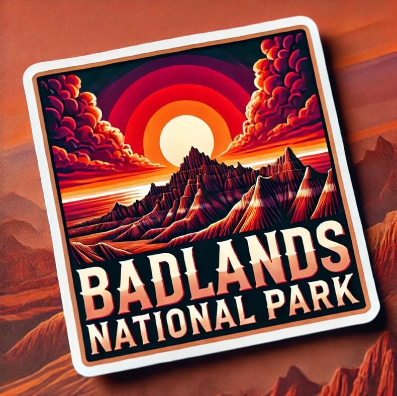 Vinyl sticker: Badlands National Park Sticker - Sunset Landscape Decal for Laptop, Wall, Car, Window, Bumper, Truck, Waterproof Vinyl for Water Bottle and Auto