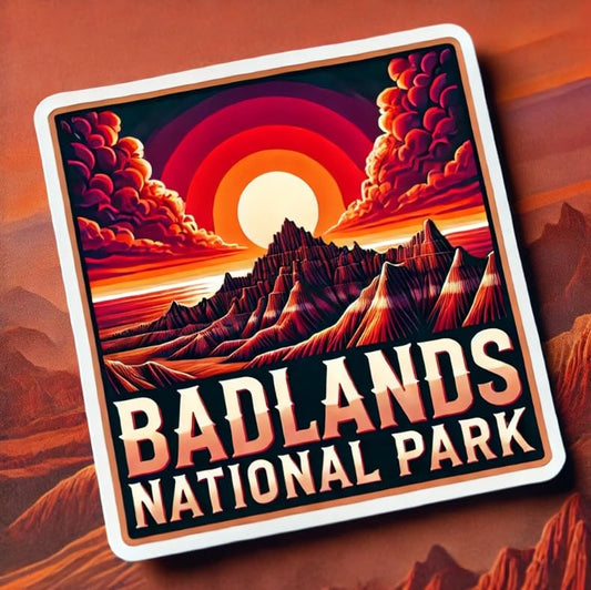 Vinyl sticker: Badlands National Park Sticker - Sunset Landscape Decal for Laptop, Wall, Car, Window, Bumper, Truck, Waterproof Vinyl for Water Bottle and Auto