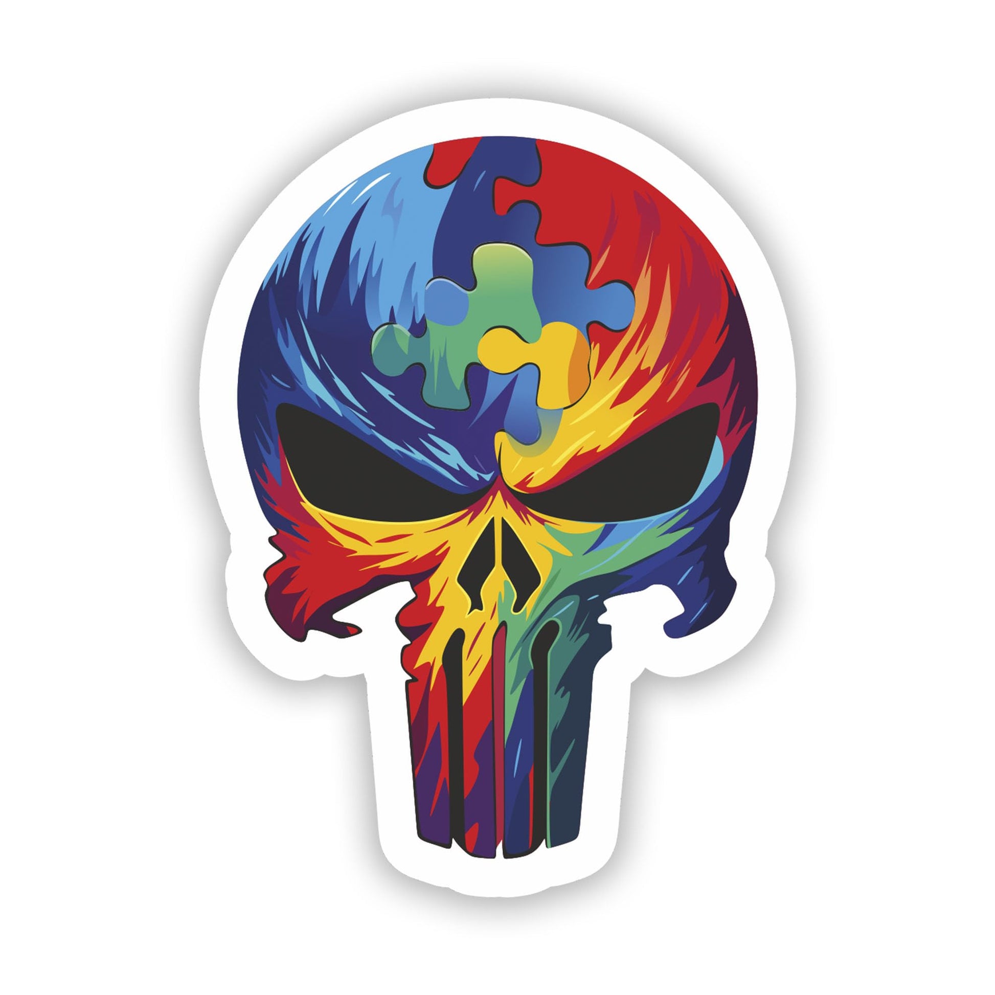 Vinyl sticker: Autism Awareness Stylized Skull-Like Face Sticker - Vibrant Symbolic Design for Laptops, Cars, Windows, and Bottles (6)