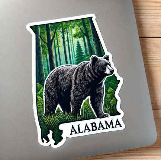 Vinyl sticker: Black Bear Alabama Wildlife Forest Symbol Laptop Wall Car Window Bumper Sticker Decal Waterproof Auto Water Bottle Scenic Design (4)