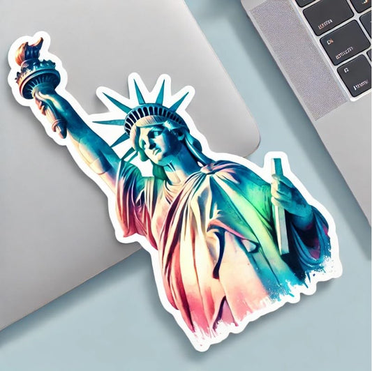 Vinyl sticker: Watercolor Statue of Liberty Sticker – Artistic Colorful Decal for Laptop, Car, Bumper, Window, Water Bottle – Creative Splash Design, Waterproof Vinyl