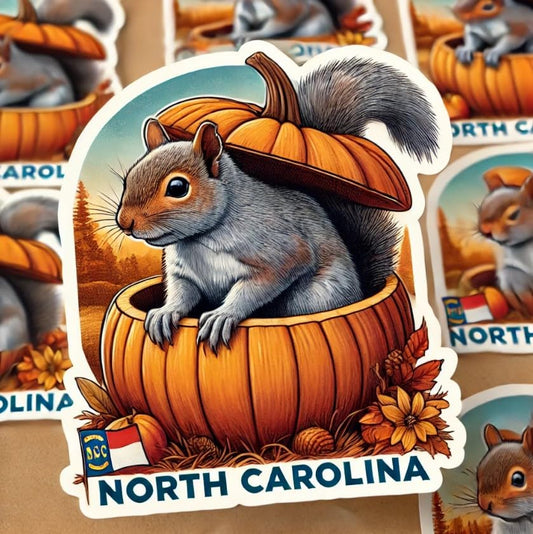 Vinyl sticker: Pumpkin Eastern Gray Squirrel Laptop Wall Car Window Bumper Sticker Decal Truck Waterproof Auto Water Bottle
