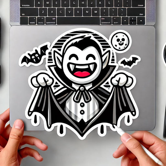 Vinyl sticker: Friendly Vampire with Cape and Bat Sticker for Laptop, Wall, Car, Window, Bumper, and Water Bottle - Waterproof Vinyl Decal for Truck and Auto (4)