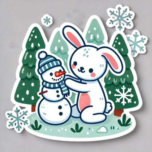 Vinyl sticker: Winter Rabbit Sticker for Laptop, Car, Window, Waterproof Decal for Bumper, Truck and Water Bottles (4)
