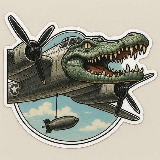 Vinyl sticker: Waterproof Crocodile Bombardier Sticker for Laptop Wall Car Window Bumper Decal Truck Auto Water Bottle – Alligator Nose Art Military Aircraft Design 4 in