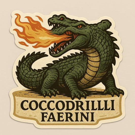 Vinyl sticker: Laptop Wall Car Window Bumper Sticker Decal Truck Waterproof Auto Water Bottle Vintage Coccodrilli Faerini Fire-Breathing Crocodile Monster Retro Myth Beast