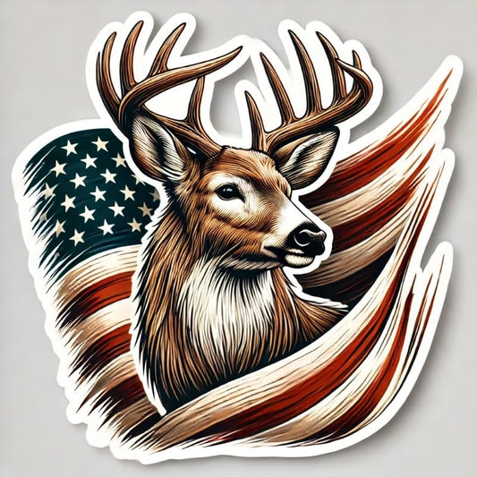 Vinyl sticker: Patriotic White-Tailed Deer – Sticker Decal for Laptop, Wall, Car, Window, Bumper, Truck, Waterproof, Auto, Water Bottle