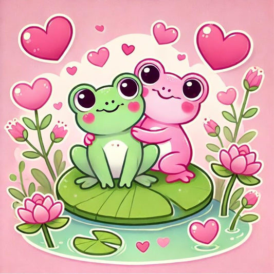 Vinyl sticker: Cute Pink Frog Couple with Heart-Shaped Eyes Valentine's Day Sticker for Car Window, Laptop, Bumper, Waterproof Decal for Truck, Auto, Water Bottle Decoration