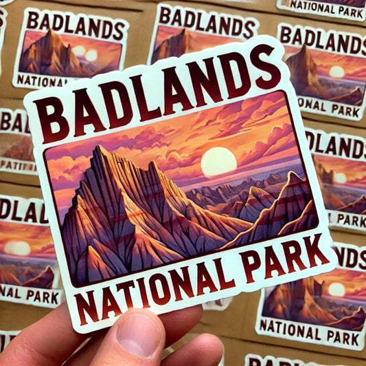 Vinyl sticker: Badlands National Park Sticker - Sunrise Rock Formations Decal for Laptop, Wall, Car, Window, Bumper, Truck, Waterproof Vinyl for Water Bottle and Auto