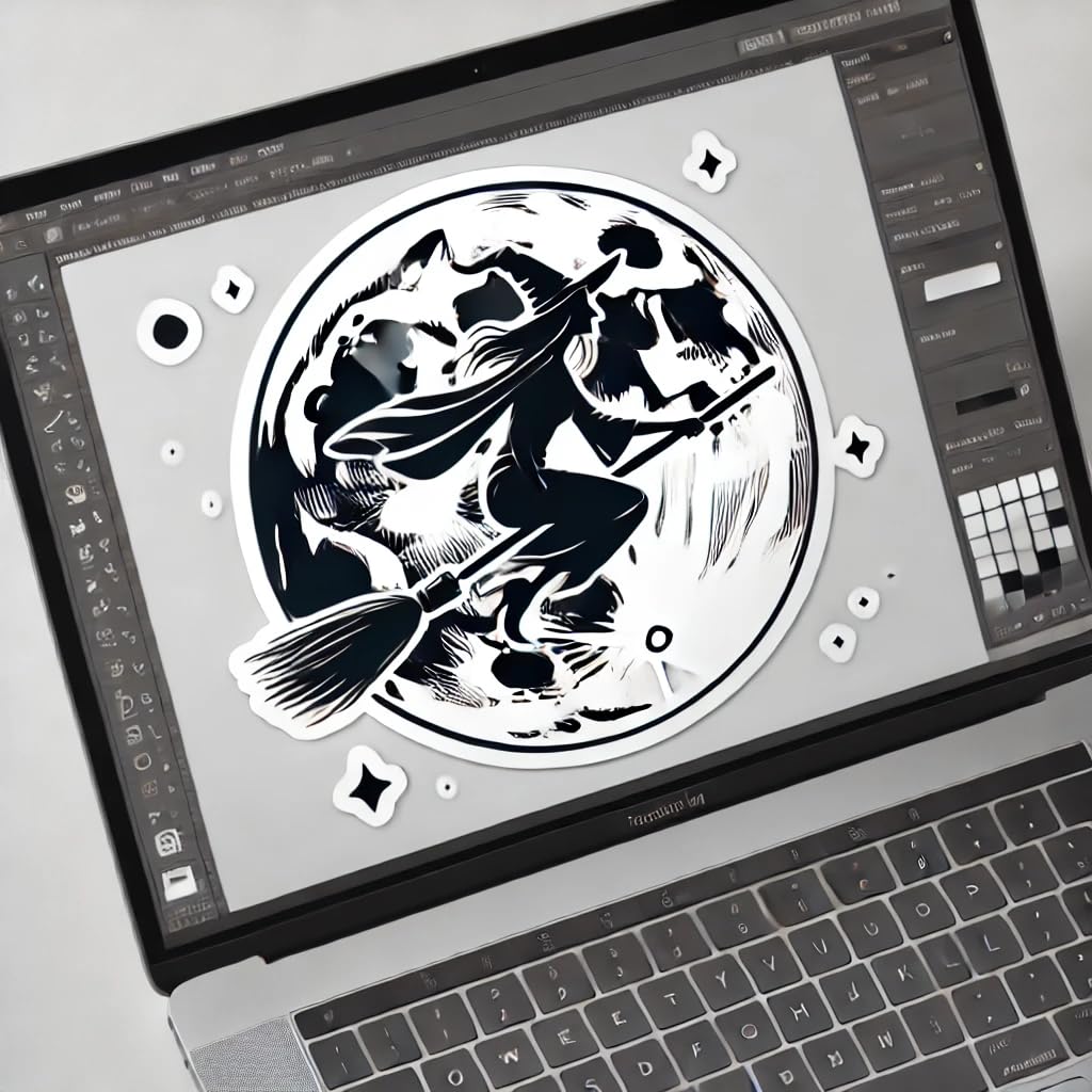Vinyl sticker: Witch on Broomstick Flying Across Full Moon Sticker for Laptop, Wall, Car, Window, Bumper, and Water Bottle - Waterproof Vinyl Decal for Truck and Auto (6)