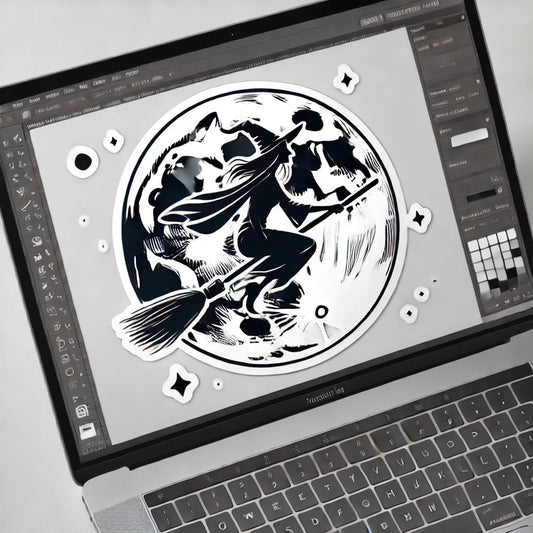Vinyl sticker: Witch on Broomstick Flying Across Full Moon Sticker for Laptop, Wall, Car, Window, Bumper, and Water Bottle - Waterproof Vinyl Decal for Truck and Auto (6)