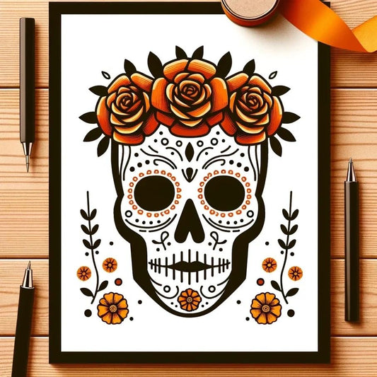 Vinyl sticker: Viva LA VIDA Man Flowers Wreath Skull Mexican Heritage Lifestyle Sticker Frida Kahlo Inspired Multicolor Waterproof Vinyl Decals in Diverse Shapes for Laptops Cars Bottles