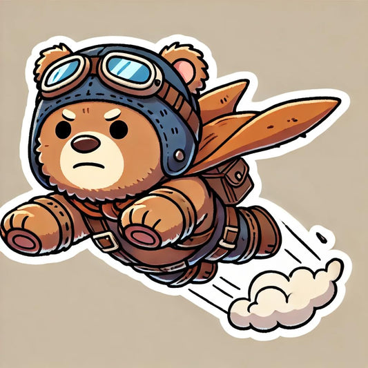 Vinyl sticker: Adorable Flying Bear Laptop Wall Car Window Bumper Sticker Decal - Childish Cartoon Style - Waterproof and Durable for Auto, Truck, Water Bottle, More