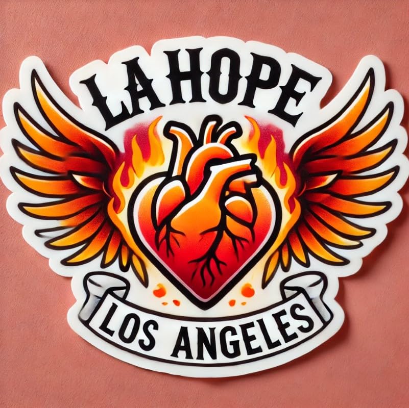 Vinyl sticker: LA Hope - Flaming Heart with Wings Los Angeles Support Sticker