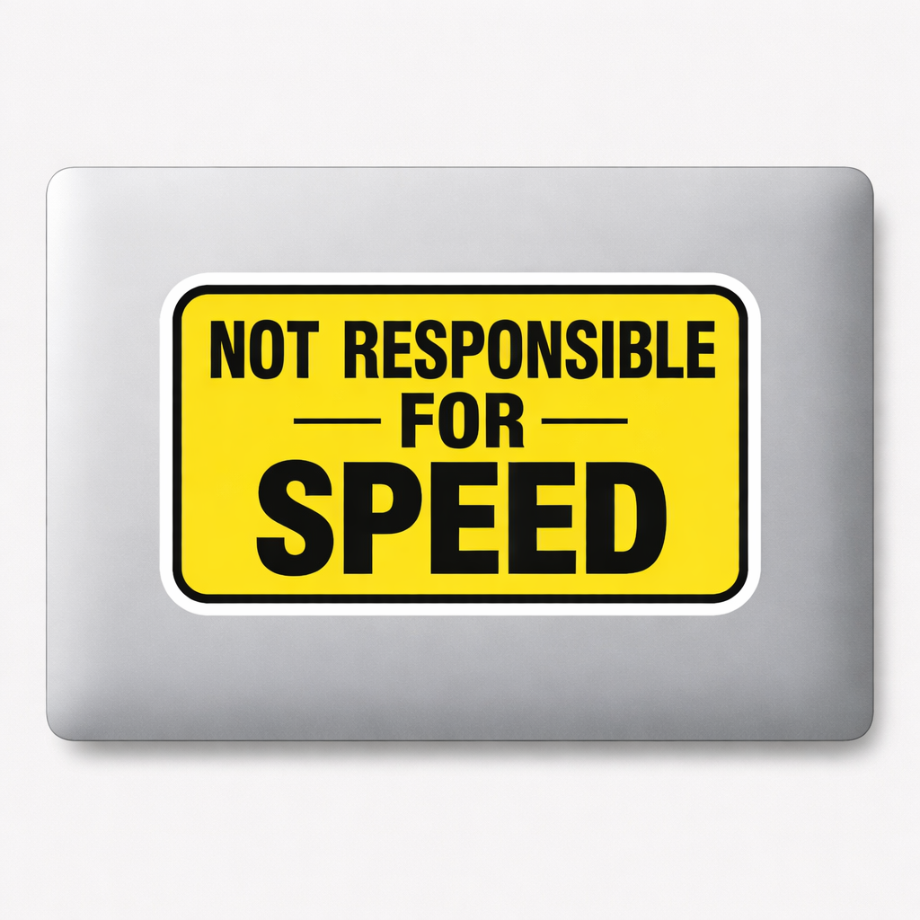 NOT RESPONSIBLE FOR SPEED Sticker Decal Vinyl Laptop Car Window Bumper Truck AUTO Bottle Water Bottle Helmets Waterproof Caution