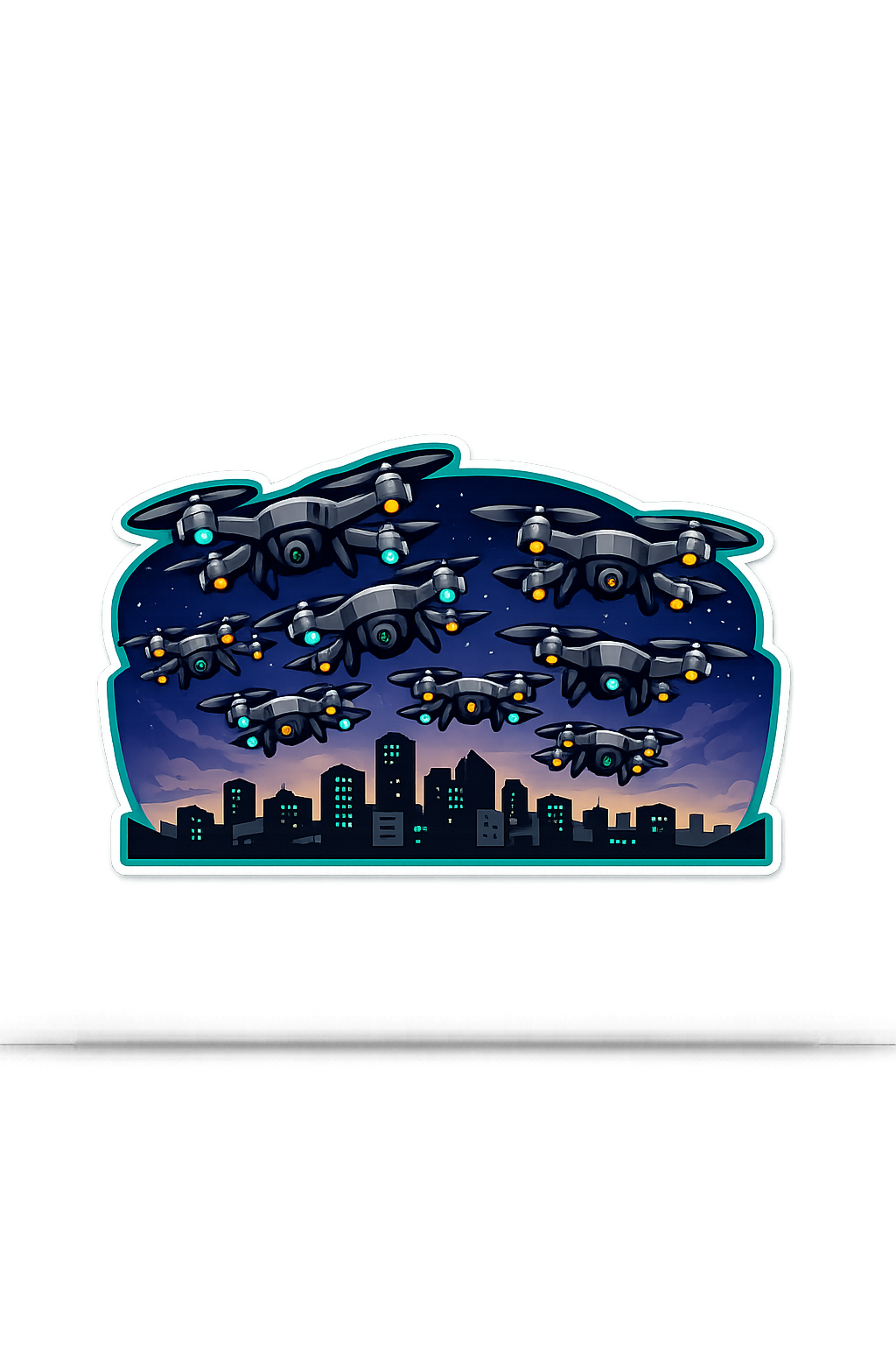 City Skyline Drone Swarm Sticker Decal Vinyl Laptop Car Window Bumper AUTO Water Bottle Helmets Waterproof Urban