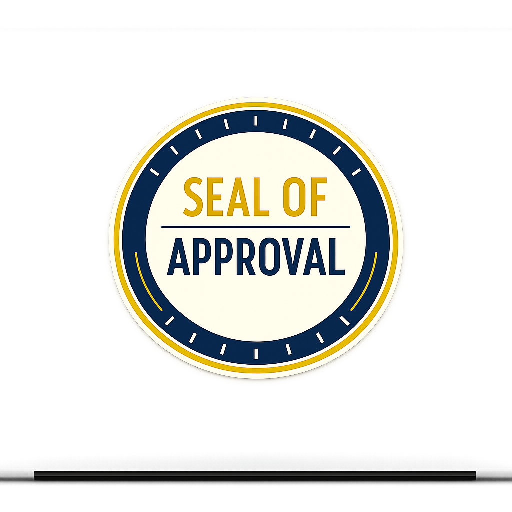 Seal of Approval Sticker Decal Vinyl Laptop Car Window Bumper AUTO Water Bottle Helmets Waterproof Modern Circular Logo