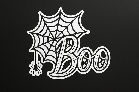 Spiderweb Boo Sticker Decal Vinyl Laptop Car Window Bumper AUTO Water Bottle Helmets Waterproof Halloween