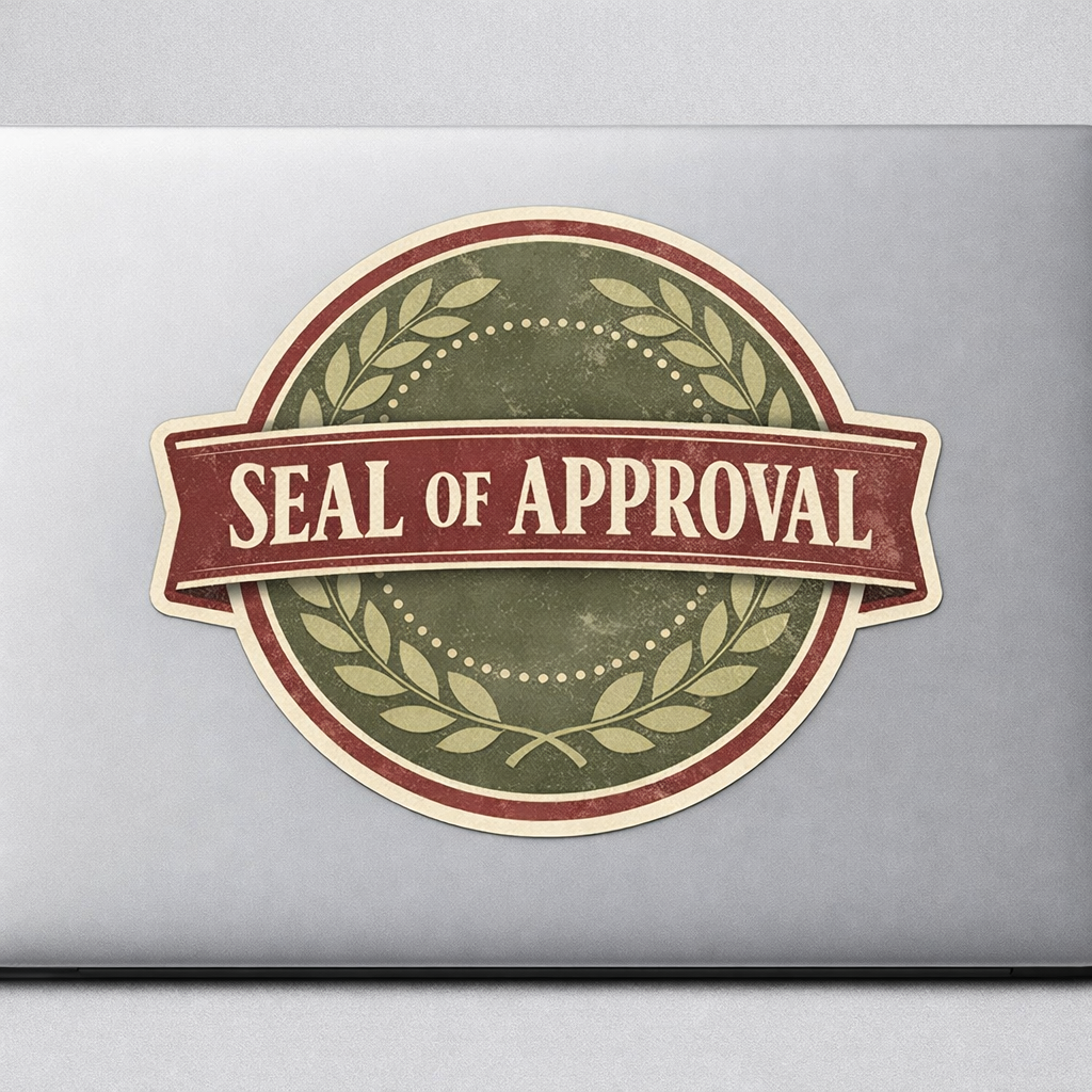 Vintage Seal of Approval Sticker Decal Vinyl Laptop Car Window Bumper Auto Water Bottle Helmets Waterproof