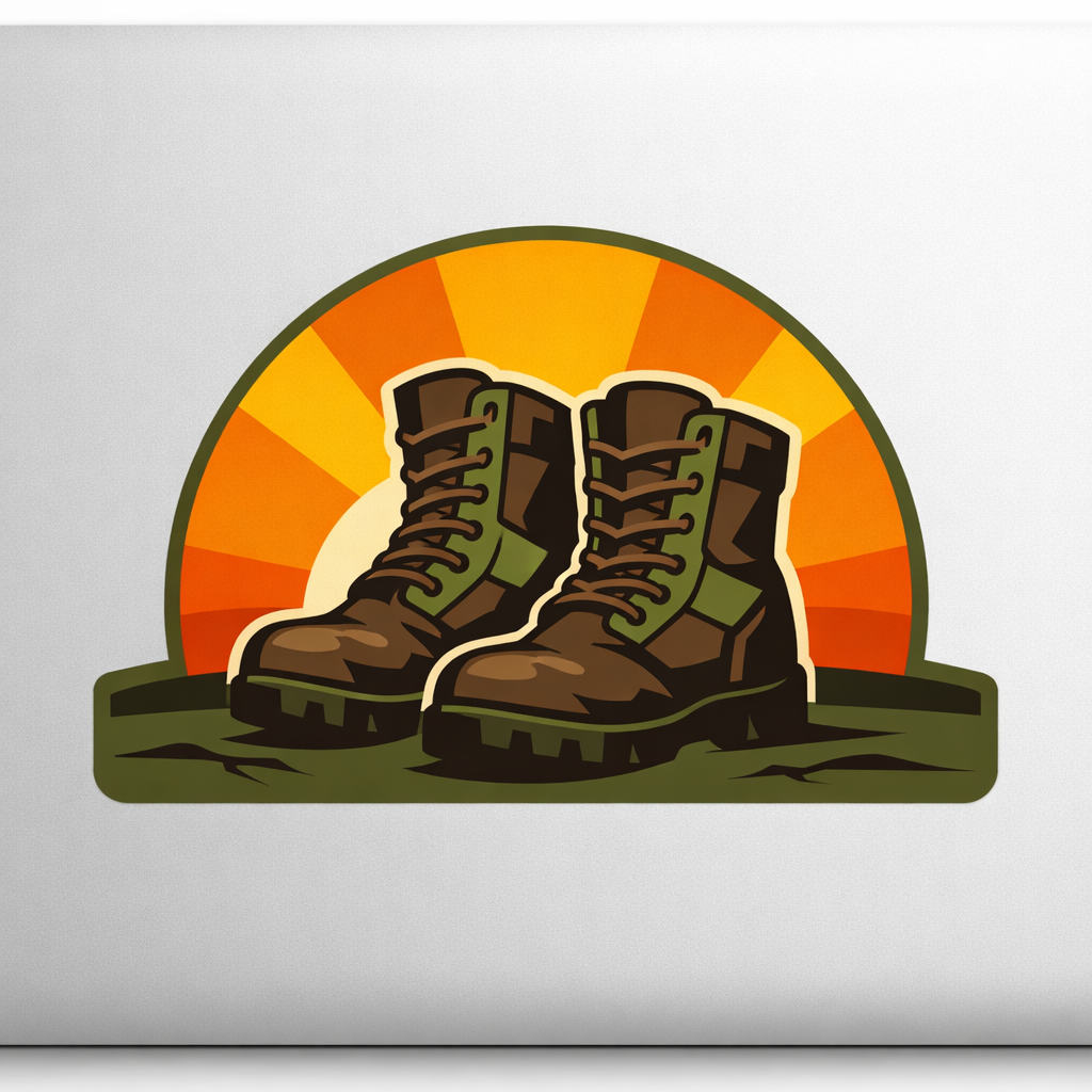 Military Boots Sunrise Sticker Decal Vinyl Laptop Car Window Bumper AUTO Water Bottle Helmets Waterproof