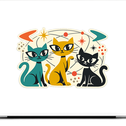 1950s Modernism Cool Cats Sticker Decal Vinyl Laptop Car Window Bumper AUTO Water Bottle Helmets Waterproof Feline