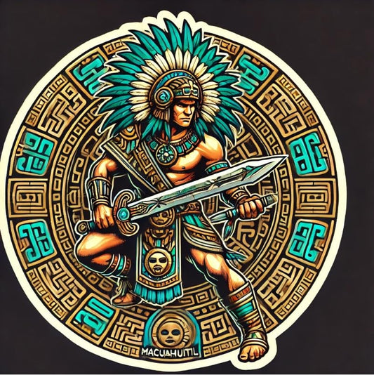 Vinyl sticker: Aztec Warrior Sticker for Laptop, Wall, Car, Window, Bumper, Decal, Truck, Waterproof, Auto, Water Bottle – Noble Fighter in Ceremonial Battle Armor