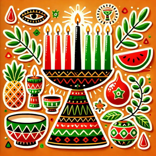 Vinyl sticker: Kwanzaa Kinara with Glowing Candles Laptop Wall Car Window Bumper Sticker Decal for Truck Waterproof Auto and Water Bottle