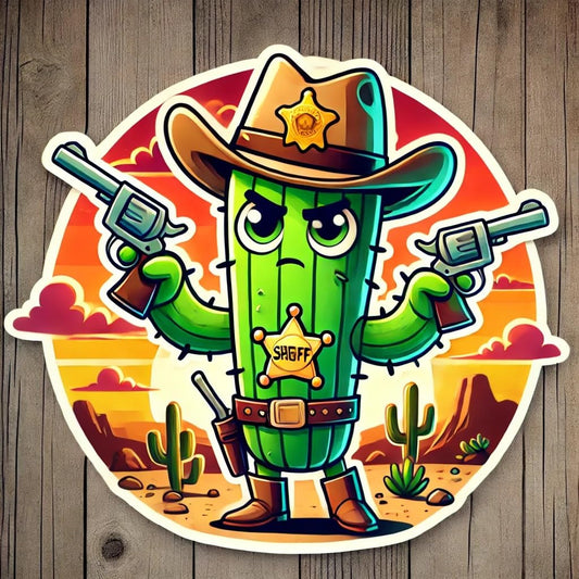 Vinyl sticker: Cowboy Cactus Sticker with Revolvers for Laptop, Wall, Car, Window, Bumper, Truck, Waterproof Vinyl Decal for Water Bottle