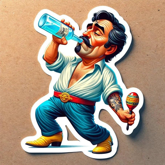 Vinyl sticker: Alcohol Maracas Cheerful Drunkard El Borracho Mexican Art Vinyl Stickers Waterproof Fade-Resistant Decals for Cars Laptops Windows Humorous Cultural Decor (8")