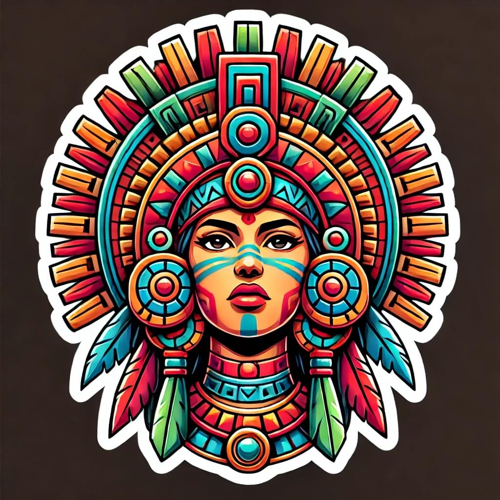 Vinyl sticker: Aztec Goddess Vinyl Sticker for Laptop, Wall, Car, Window, Bumper, Waterproof, Truck, Auto, Water Bottle – Bold Geometric Design (8)